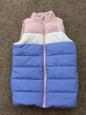 PUMA Girls Puffer Vest Pink Blue White Size 10/12 Full Zip