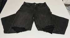 American Eagle Super High Rise Baggy Wide Leg Distressed Jean 18 Reg 38x28 Black