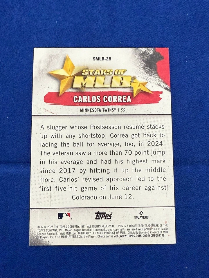 Carlos Correa Signed 2025 Topps Series One Baseball Stars Of MLB Insert Twins - Image 2 of 2