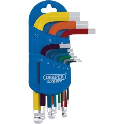 Draper Expert metrisch kurzarmiger Sechskantschlüssel-Set 9 Stück Inbusschlüssel Schlüssel 1,5-10 mm