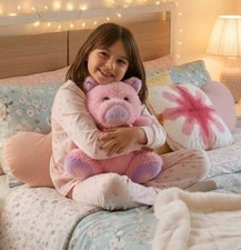 Kellytoy Pink Pig Soft Fluffy Plush, Purple Ears Feet Nose Sparkle eyes 12"