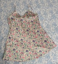 Axiom Chemise Women's Large Floral Multicolor Satin Slip Dress 80's Vintage