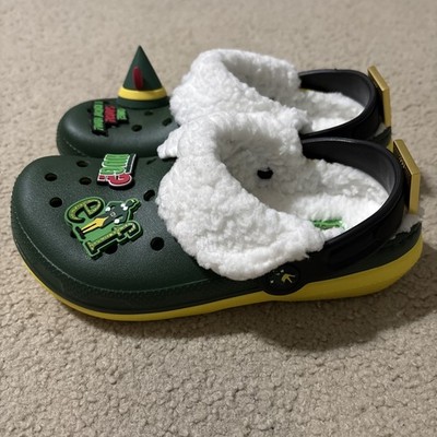 Crocs Buddy The Elf  Kids Size 2 Fleece Lined Christmas Clogs Mules Shoes Green