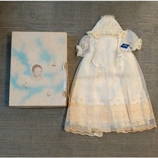 Antique Little Folk Baby Baptism Christening Gown Dress w/ Box Dacron Organza
