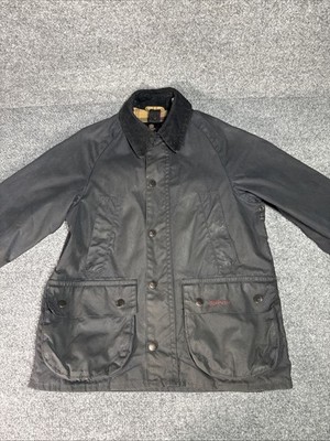 Barbour Bedale NY95 Parka Plaid Lined Black Waxed Jacket Medium 8/9