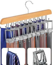TOPIA HANGER 20 Hooks Belt Tie Hanger Space Saving for 1 Pack, Natural