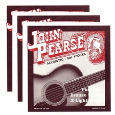 John Pearse Acoustic Strings Phosphor Bronze Extra Light 10-47 (3 Pack Bundle)