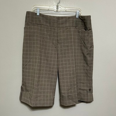 Lane Bryant Women's Shorts 18 Brown Beige Plaid Bermuda Capris Casual Office