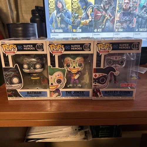 Funko Pop Lot Of Three DC Super Heroes Batman, The Joker, And Harley Quinn