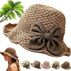 Versatile Retro Woven Handmade Straw Hat with Ruffled Bow, Elegant Crochet Straw