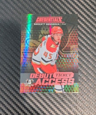 2025-26 UD Credentials Debut Ticket Access Pink /99 Beckett Sennecke #134 Ducks