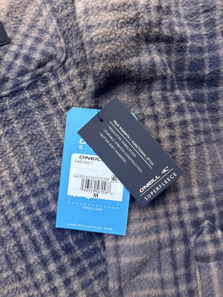 O'neill Blue Plaid Mens Medium Plaid Glacier High Pile Superfleece Long Sleeve - Image 3 of 4