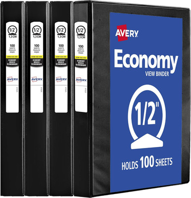 Standard View 3 Ring Binder, 0.5'' round Rings, 100-Sheet Capacity, 0.7 Inch Wide