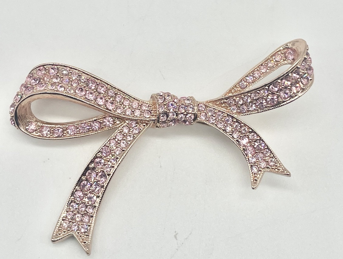 Kenneth J Lane KJL Pink Crystal Ribbon Bow Brooch - image 1