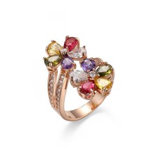 Rose Gold Plated Colorful Cubic Zirconia Rhinestone Flower Ring Size 6-9