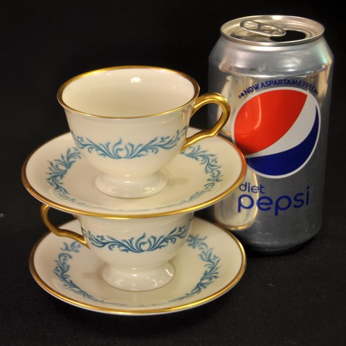 Pickard 2 Demitasse Cups & Saucers Pattern 3007-505 Blue Scrollwork w/Gold 1938+ - Picture 2 of 12