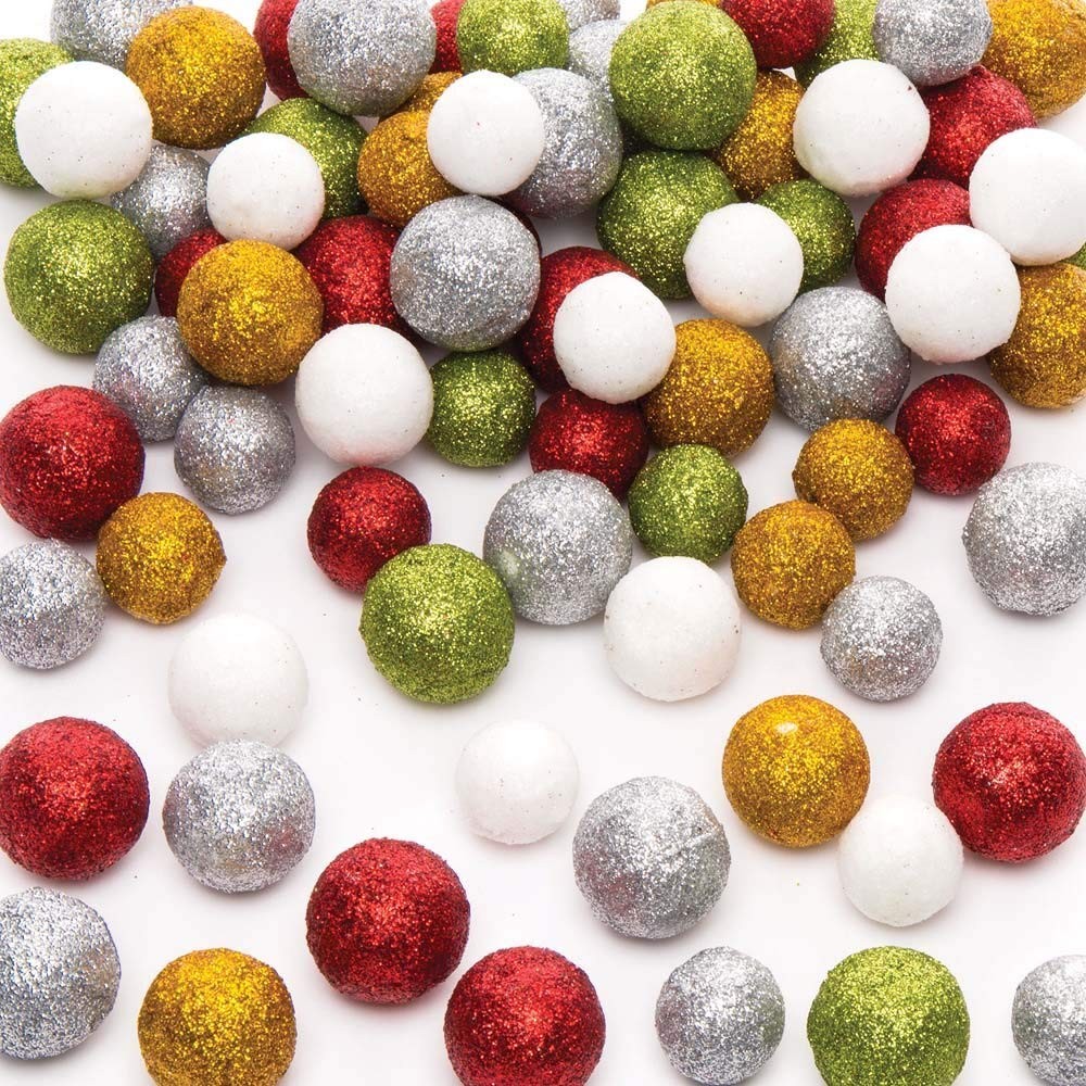 Baker Ross AR824 Christmas Styrofoam Glitter Balls - Pack of 60g, Assorted