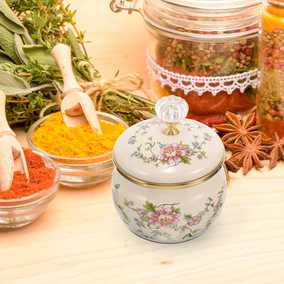 Tarro de galletas floral vintage con tapa, cuenco de caramelo esmaltado bote de té decorativo... Foto 3 de 4