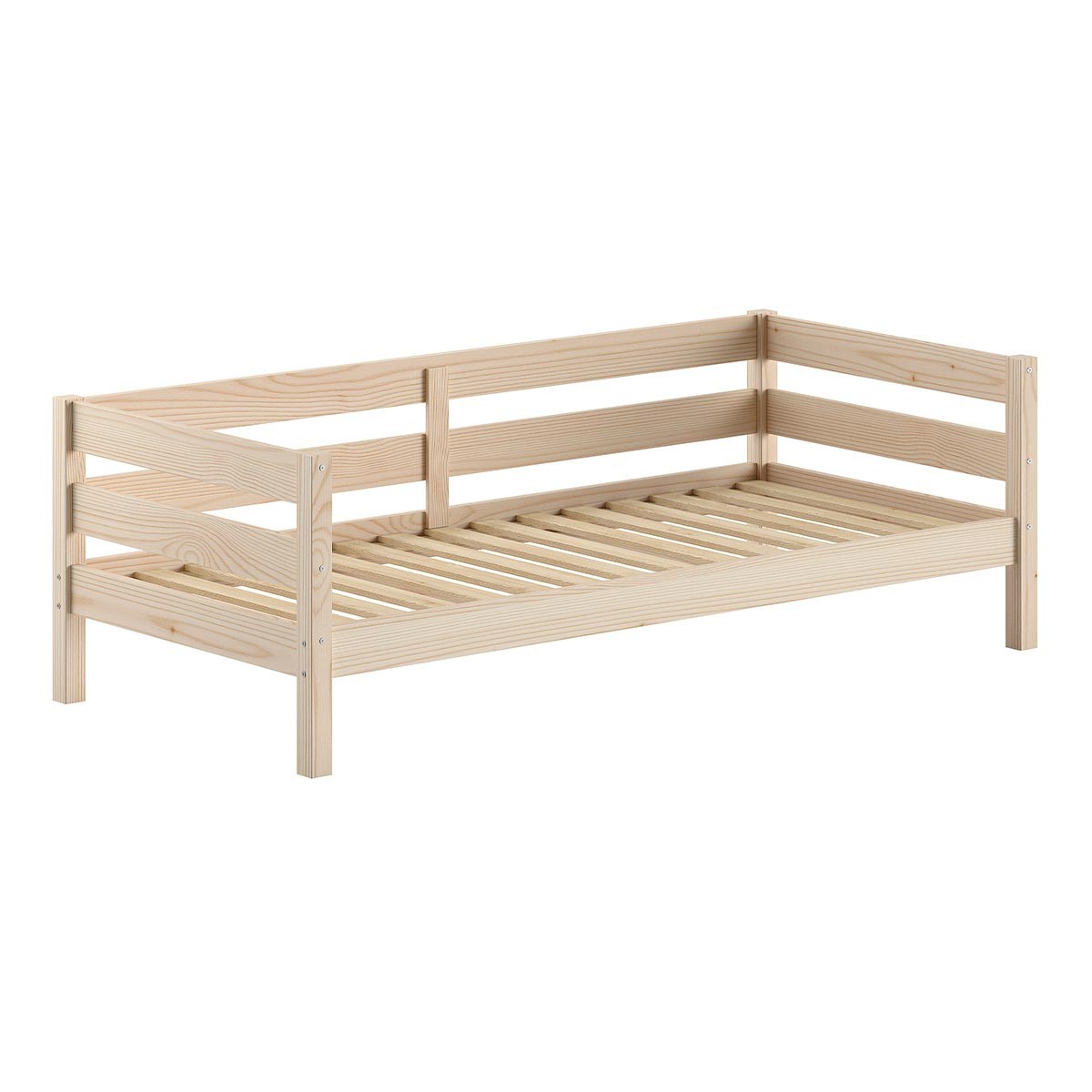 Lit enfant Margrit 90x200cm pour chambre épurée, lit gigogne en bois clair avec rangements