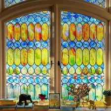 Window Privacy Film, Faux Stained Glass Window Film Heat Blocking 99% Anti UV...