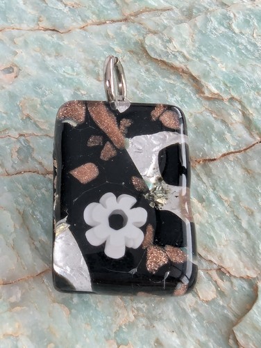 Vintage Murano Venetian Glass Reflections Rectangular Black & White Pendant