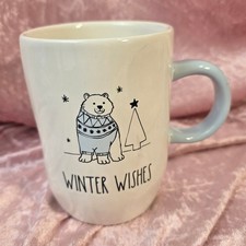Rae Dunn Winter Wishes Polar Bear Mug Blue Handle Christmas Holiday Ceramic