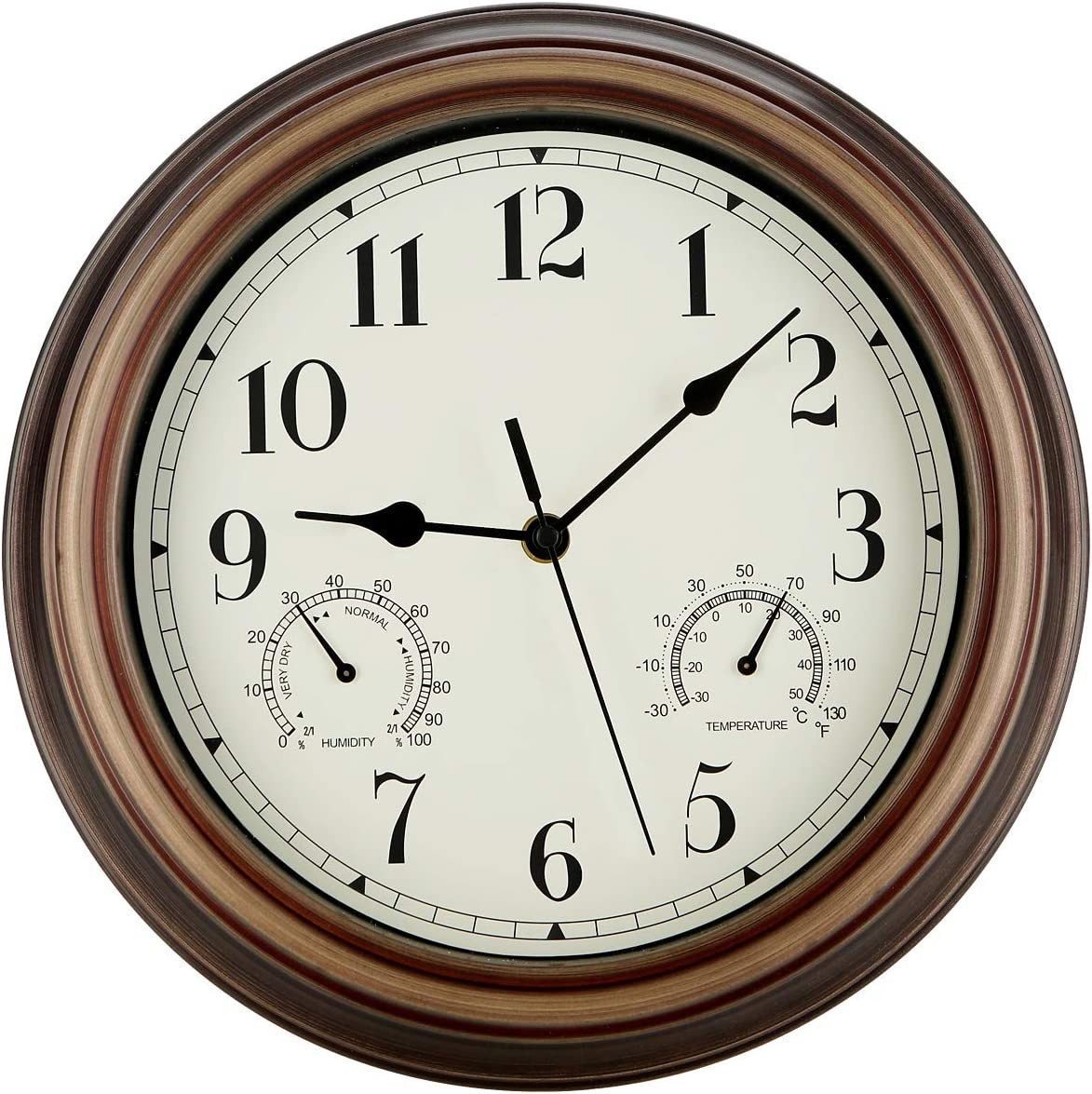 12 Inch Indoor Outdoor Wall Clock Waterproof with Temperature and Humidity Combo