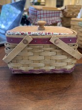 Longaberger 2003 Holiday Cheer Basket Wood Lid Floral Liner And Plastic Liner