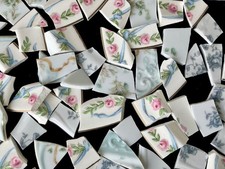 Broken China Mosaic Tiles Pale Blue, Green PINK Florals 95 pieces Setb
