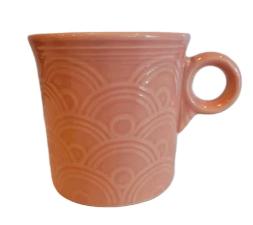 Fiestaware Fiesta Rose Pink Mug Ring Handle Embossed Horizon Fan Pattern EUC!