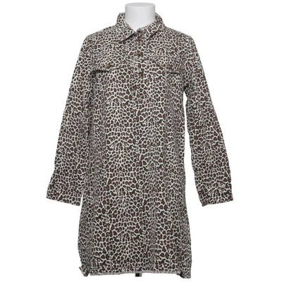En avril 1986, robe chemisier, taille : S/M, beige/marron, coton, léopard #UzN - Photo 1/4