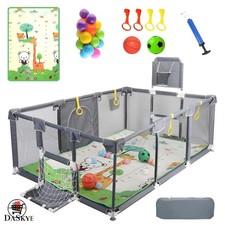 Large Safe Playpen with Foldable Mat, Basketball  Soccer Game Equipment