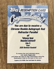 2026 Bowman Tatsuya Imai Chrome Rookie Red Refractor Auto Redemption /5 Astros