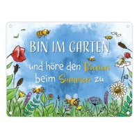 Bin Im Garten Metallschild XL In 21X28 Cm Mit Blumenwiese Und Bienen