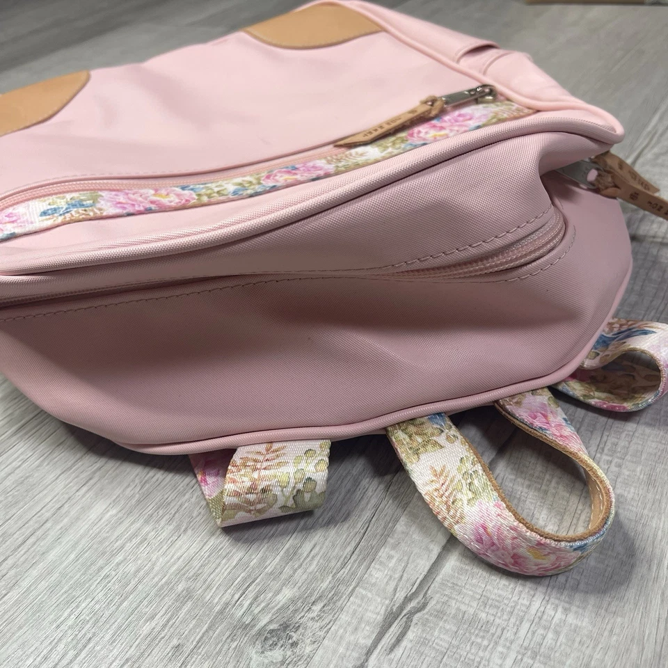 RARE Jon Hart Design Peony Collab Pink Coated Canvas Large Backpack Floral EUC - Image 4 of 4