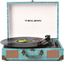 Vintage Suitcase Turntable Bluetooth Record Player Pitch Control 3Speed Portable