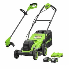 Greenworks 48V 36cm Cordless Lawn Mower & 24V 25cm Line Trimmer Bundle