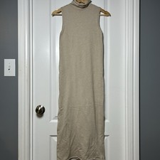 Zara Oatmeal Sleeveless Turtleneck Fitted Maxi Sweater Dress Minimalist Style