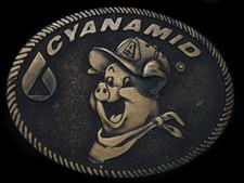 TH11111 VINTAGE 1980s CYANAMID AGRICULTURE COMPANY ADVERTISEMENT BELT BUCKLE