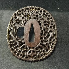 Namban Tsuba Antique Iron Ground Japanese Art Collectible Tsuba Ready