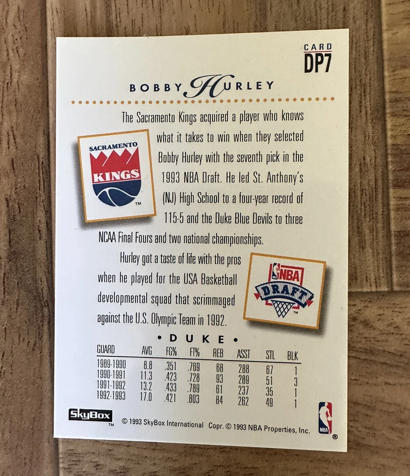 Tarjeta de baloncesto SkyBox Premium Draft Picks Kings 1993-94 #DP7 Bobby Hurley Foto 2 de 2