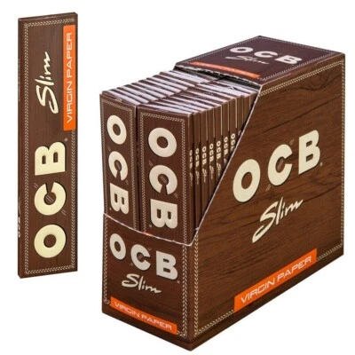 OCB Virgin Brown Unbleached Slim King Size Rolling Papers - 50 Booklets Full Box