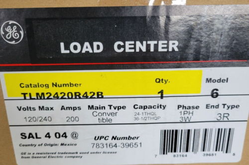GE TLM2420R42B LOAD CENTER 120/240V 200A 1PH 3W NEMA 3 BRAND NEW FACTORY SEALED
