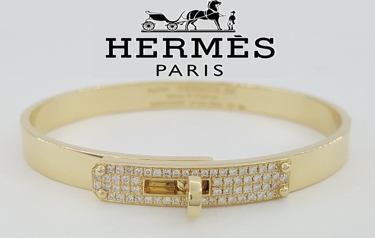Hermes Kelly 18K Yellow Gold Pave Diamonds Bracelet 0.35 ct