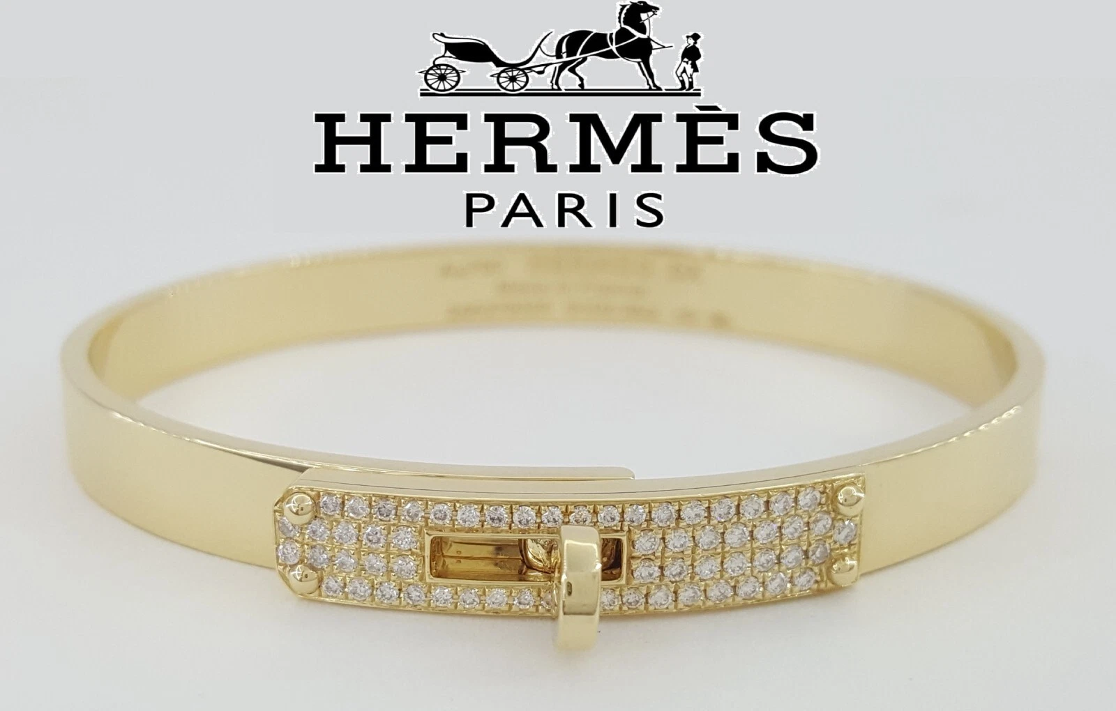 HERMÈS Bracciale Hermes Kelly oro giallo 18 carati pavè di diamanti 0 35 ct vendita al dettaglio $17.200 XS