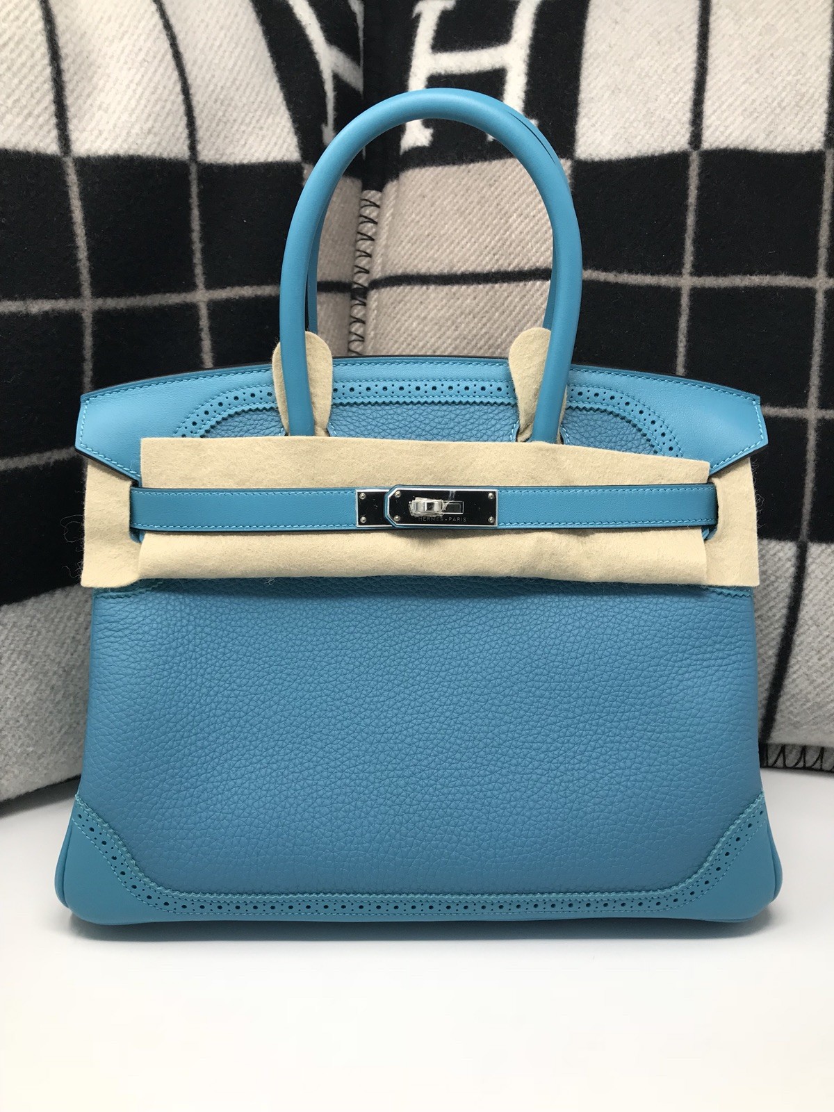 100% Authentic BRAND NEW Hermes Birkin 30 Ghillies Veau Togo, AH Turquoise/Turqu - Picture 3 of 11