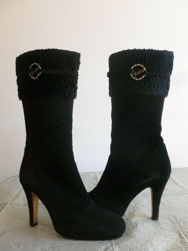 Real suede leather high heel boots 37size Stivali GUESS camoscio Nero Vintage - Foto 3 di 12