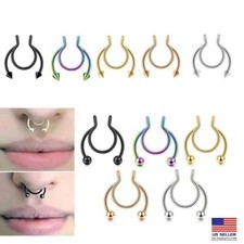 5PC Value Non-piercing 316L Stainless Steel Fake Nose Septum Ring Clip on Stud