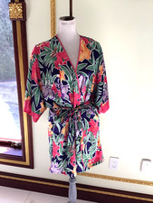VTG ROBE Andres Neiman Marcus Silky flower Print One Size Rich Colors