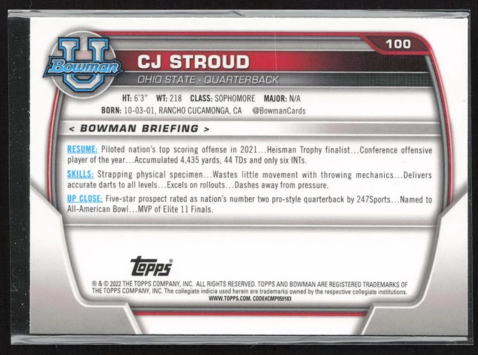 2022 Bowman U - CJ STROUD - Ohio State Buckeyes - Image 2 of 3